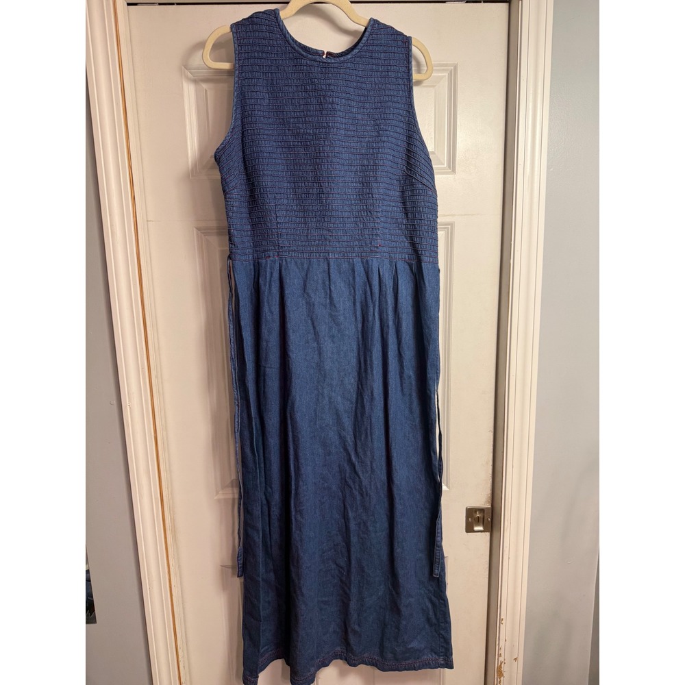 Sophia Rose Blue Denim Smocked Maxi Dress Sleeveless Cotton Sz 18 Read
